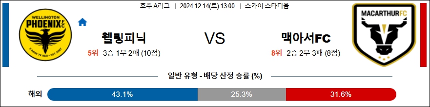 웰링턴 맥아서 FC 【 호주A리그 】분석 스포츠중계 20241214