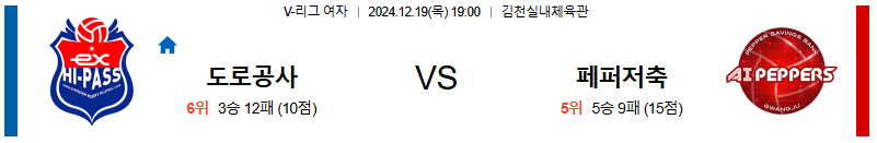 한국도로공사 페퍼저축은행 【 V-리그(여) 】분석 스포츠중계 20241219