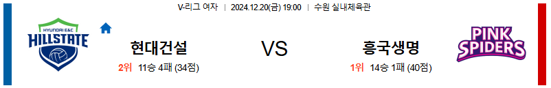 현대건설 흥국생명 【 V-리그(여) 】분석 스포츠중계 20241220