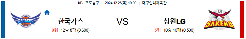 대구한국가스공사 창원LG 【 KBL 】분석 스포츠중계 20241226