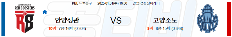 안양정관장 고양소노 【 KBL 】분석 스포츠중계 20250101