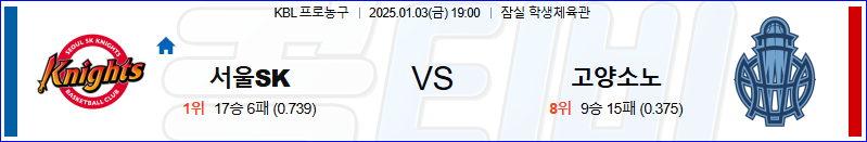 서울SK 고양소노 【 KBL 】분석 스포츠중계 20250103