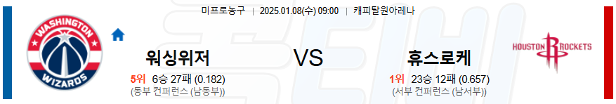 워싱턴 위저즈 휴스턴 로키츠 【 NBA 】분석 스포츠중계 20250108