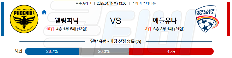 웰링턴 애들레이드 【 호주A리그 】분석 스포츠중계 20250111