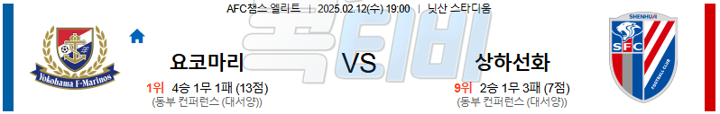 요코하마 F 마리노스 상하이 선화 【 AFC챔피언스리그 】분석 스포츠중계 무료중계 콕티비 20250212