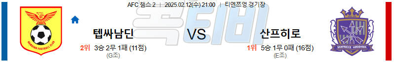 남딘 FC 산프레체 히로시마 【 AFC챔피언스리그2 】분석 스포츠중계 무료중계 콕티비 20250212