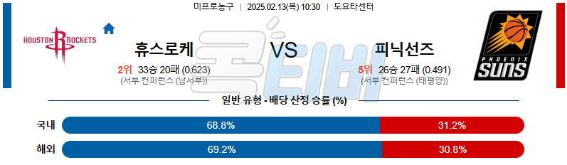 휴스턴 로키츠 피닉스선즈 【 NBA 】분석 스포츠중계 무료중계 콕티비 20250213