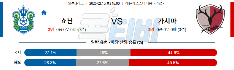 쇼난 벨마레 가시마 앤틀러스 【 J리그1 】분석 스포츠중계 무료중계 콕티비 20250215